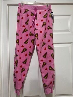 Pink Pizza & Heart Fleece Jogger Pants L NWT